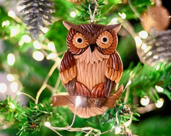 Owl Handmade Wooden Fridge Magnet & Christmas Ornament - Wooden owl fridge magnet - Owl Christmas tree ornament - Bird Ornament