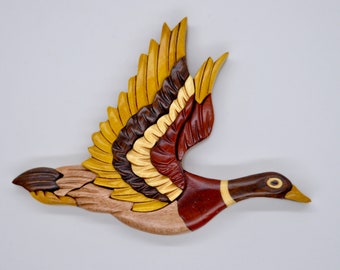 Imán de nevera de madera hecho a mano con forma de pato real - Imán de nevera de pato volador - Lindo imán de nevera de pato
