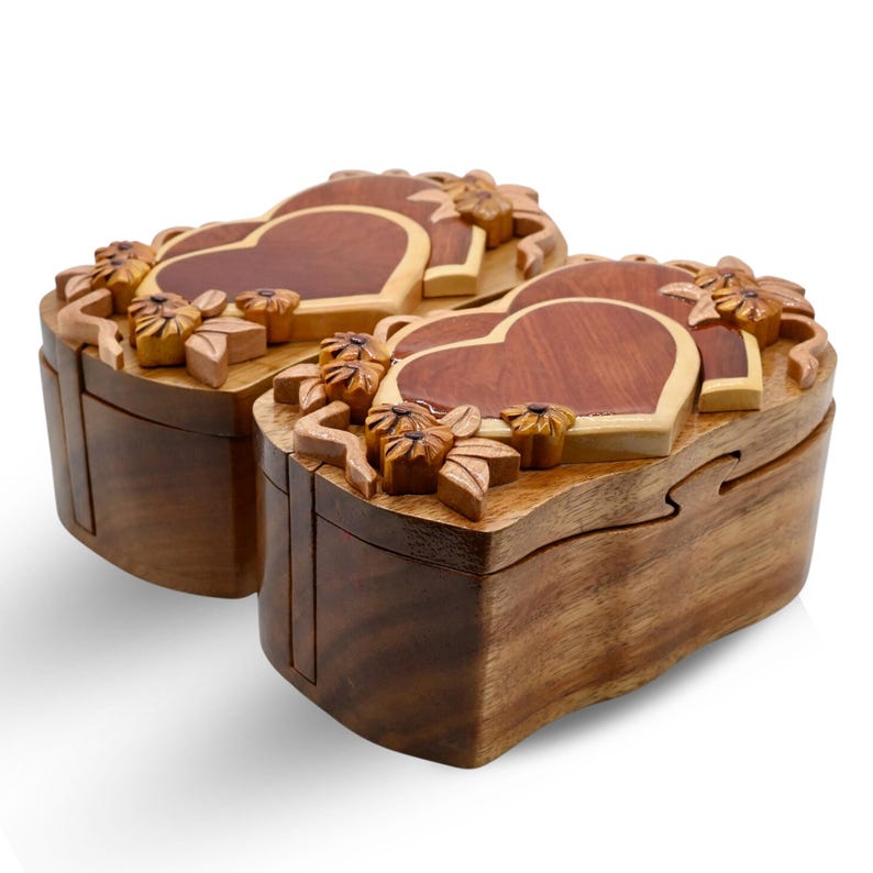 Heart Gift Idea Double Heart Wooden Puzzle Box Jewelry Case For Her Handmade Valentine Gift For Wife Jewelry Case Anniversary Gift Idea image 5