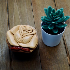 Rose Wooden Ring Box | Handmade Proposal Ring Box | Rose Wooden Jewelry Box | Wooden Proposal Ring Box White