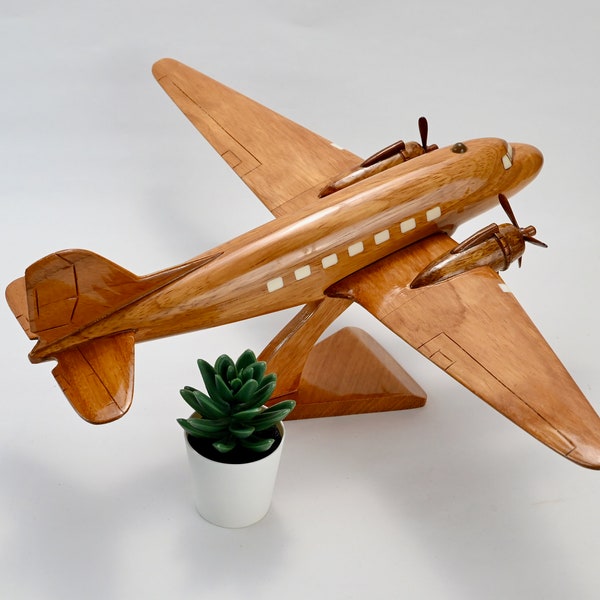 The Douglas DC-3 Model - Wooden Airplane Home and Office Decoration -  Model airplane decor - Wooden Model Airplane - Pilot Gift Ideas