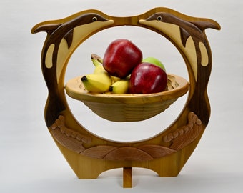 Dolphin Wooden Fruit  Basket - Kitchen Decor Collapsible Fruit Bowl - Wooden Fruit Basket with Dolphin Design - Kitchen Centerpiece