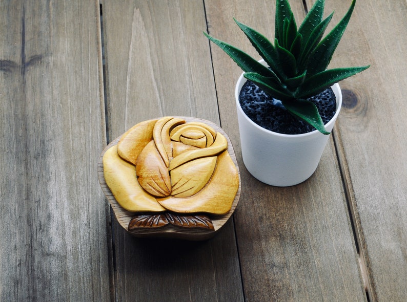 Rose Wooden Ring Box | Handmade Proposal Ring Box | Rose Wooden Jewelry Box | Wooden Proposal Ring Box Yellow