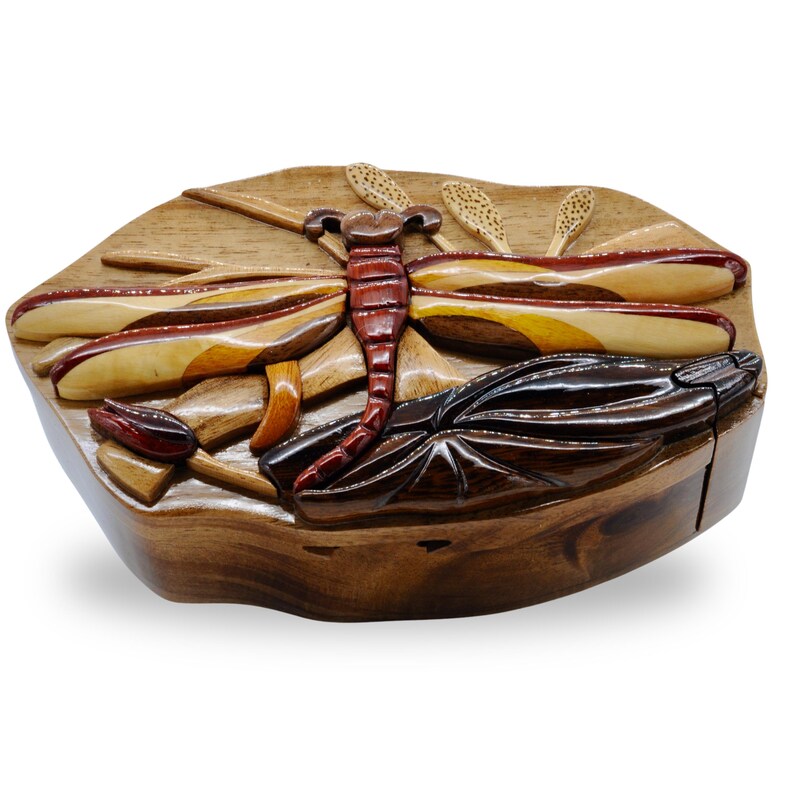 Caja de madera para amantes de las libélulas, caja de madera hecha a mano para joyería, regalo para él, regalo de cumpleaños para mamá, regalo de aniversario para esposa. imagen 5