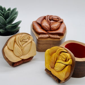 Rose Wooden Ring Box | Handmade Proposal Ring Box | Rose Wooden Jewelry Box | Wooden Proposal Ring Box image 4