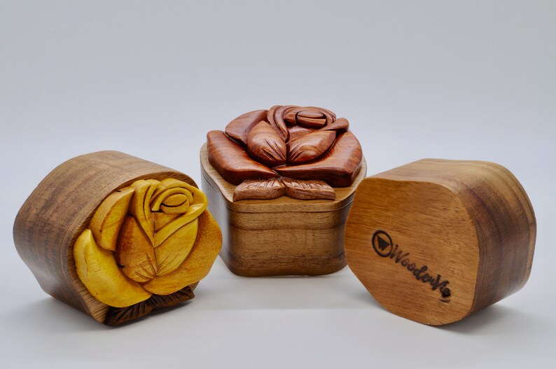 Rose Wooden Ring Box | Handmade Proposal Ring Box | Rose Wooden Jewelry Box | Wooden Proposal Ring Box image 3