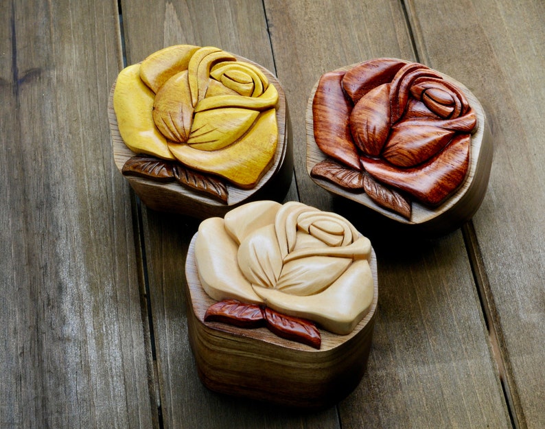 Rose Wooden Ring Box | Handmade Proposal Ring Box | Rose Wooden Jewelry Box | Wooden Proposal Ring Box image 1
