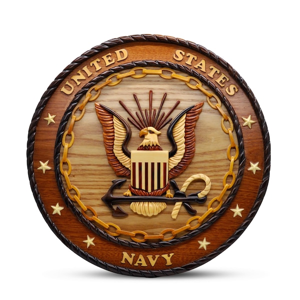 アメリカ海軍のロゴ木製ウォールアート - 手作りのアメリカ海軍エンブレム - 船員、退役軍人、現役軍人、配備帰国者への海軍ギフト