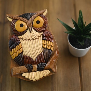 Eulen-Liebhaber Geschenkidee Holzpuzzle-Box Eule Schmuckschatulle Für Sie oder Ihn Handmade Geburtstagsgeschenk für Mama Schmuckschatulle Geschenk für Eulenliebhaber Geschenkbox