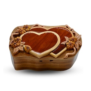 Hart cadeau-idee Dubbel hart houten puzzeldoos Sieradendoos voor haar Handgemaakt valentijnscadeau voor vrouw Sieradendoos Idee verjaardag cadeau