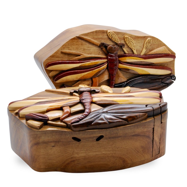Caja de madera para amantes de las libélulas, caja de madera hecha a mano para joyería, regalo para él, regalo de cumpleaños para mamá, regalo de aniversario para esposa. imagen 6