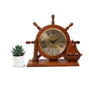 Sailboat Clock Wooden Ship Wheel Gift for Him Sailor Gift Idea For Boat Owner Gift For Dad Birthday Gift Idea With Boat Themed Clock