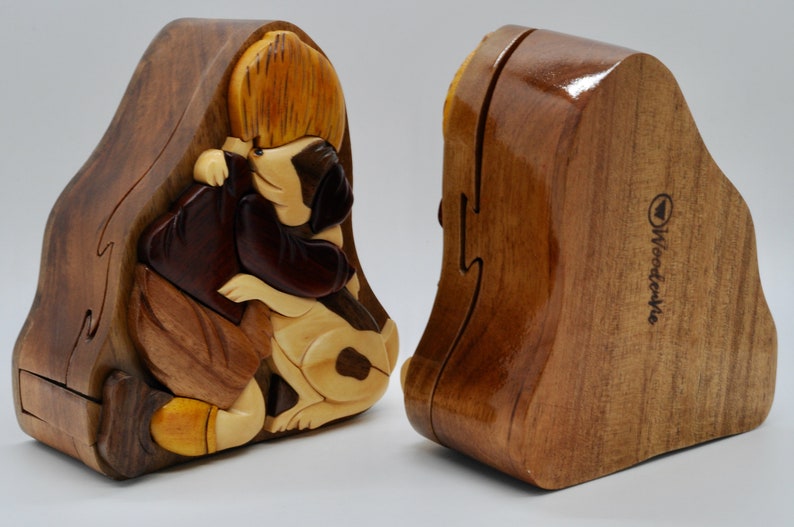 Dog Lover Gift Idea Wooden Puzzle Box Dog Jewelry Box For Him and Her Handmade Birthday Gift For Son Jewelry Case Gift For Her Dog Gift image 8