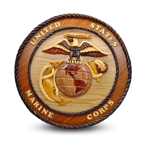 United States Marine Corps Wooden Emblem - Handmade USMC Logo - Veteran Gift for Marines - Military Tribute Gift for Service Members