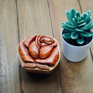 Rose Wooden Ring Box | Handmade Proposal Ring Box | Rose Wooden Jewelry Box | Wooden Proposal Ring Box Brown