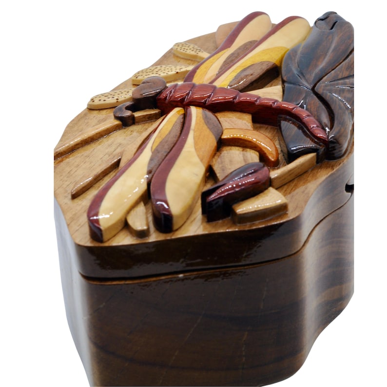 Caja de madera para amantes de las libélulas, caja de madera hecha a mano para joyería, regalo para él, regalo de cumpleaños para mamá, regalo de aniversario para esposa. imagen 7
