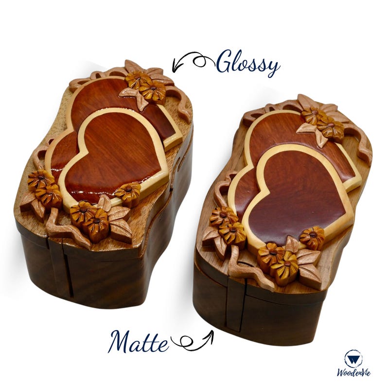 Heart Gift Idea Double Heart Wooden Puzzle Box Jewelry Case For Her Handmade Valentine Gift For Wife Jewelry Case Anniversary Gift Idea image 4
