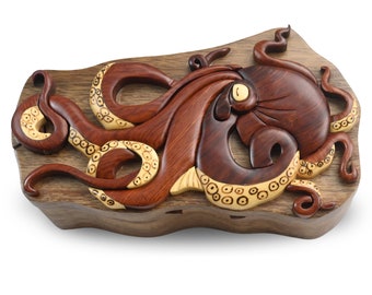 Octopus Wooden Puzzle Box - Wooden Octopus Puzzle Box - Handmade wooden puzzle box - My Octopus Teacher Inspired