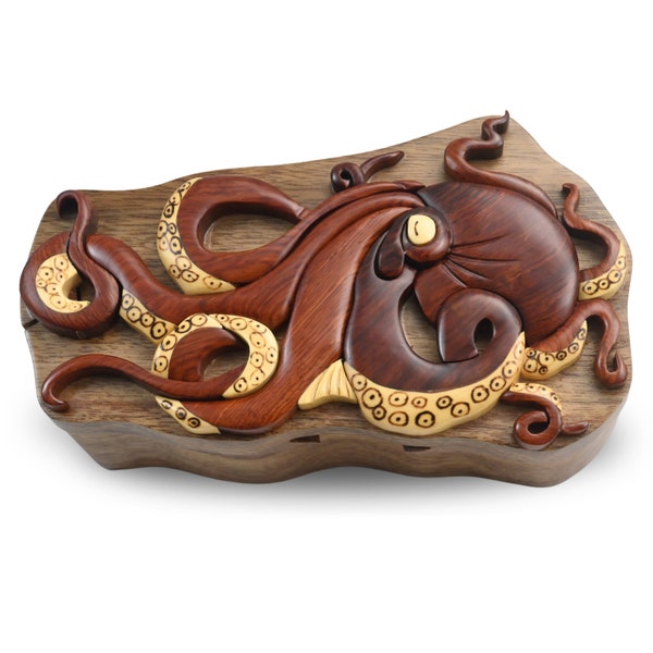 Octopus Wooden Puzzle Box - Wooden Octopus Puzzle Box - Handmade wooden puzzle box - My Octopus Teacher Inspired