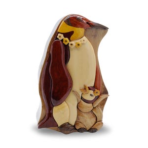 Caja de rompecabezas de madera con forma de pingüino y su bebé - Caja de rompecabezas de madera con forma de pingüino - Caja de rompecabezas de madera hecha a mano - Joyero de madera brillante hecho a mano
