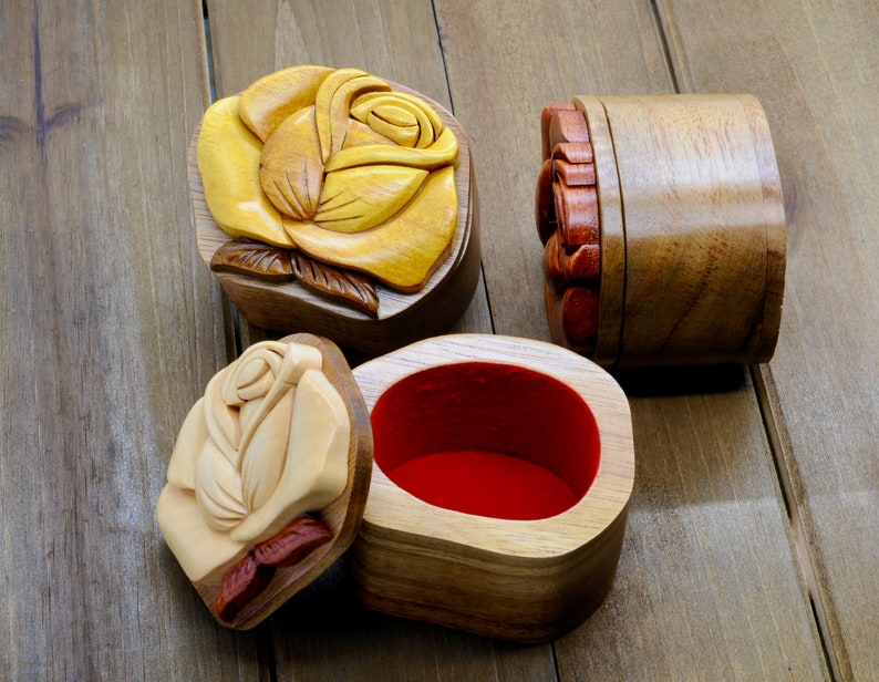Rose Wooden Ring Box | Handmade Proposal Ring Box | Rose Wooden Jewelry Box | Wooden Proposal Ring Box image 6
