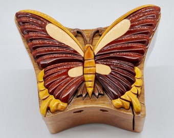 Butterfly Wooden Puzzle Box - Wooden Butterfly Glossy Puzzle Box - Handmade wooden puzzle box - Handmade Wooden Jewelry Box - Valentine Gift