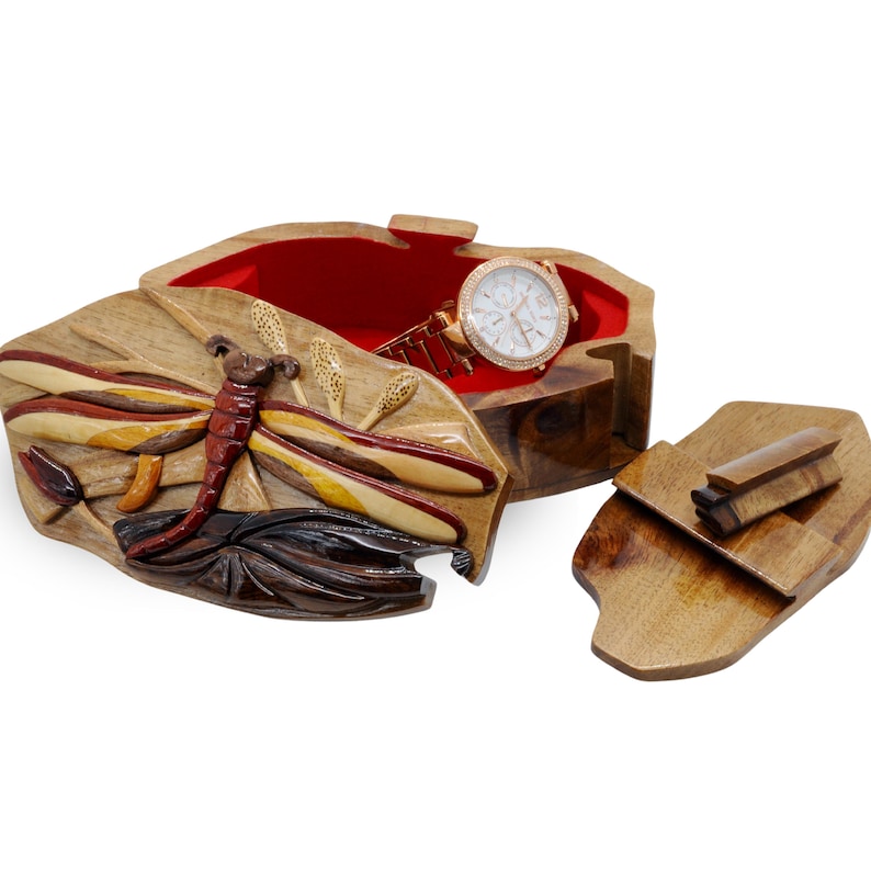 Caja de madera para amantes de las libélulas, caja de madera hecha a mano para joyería, regalo para él, regalo de cumpleaños para mamá, regalo de aniversario para esposa. imagen 2