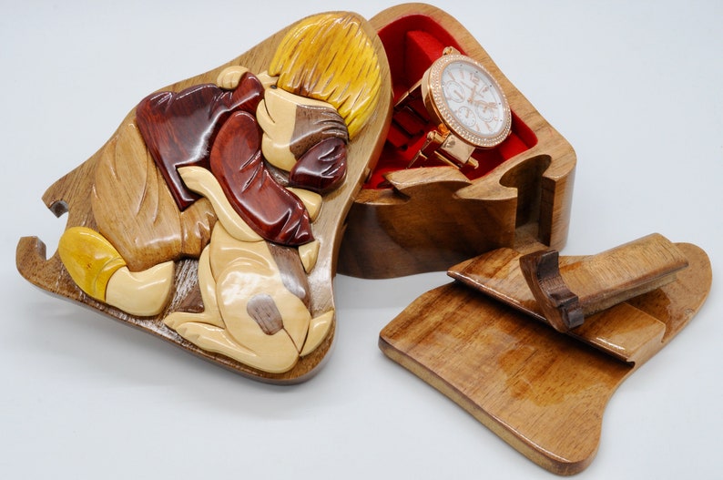 Dog Lover Gift Idea Wooden Puzzle Box Dog Jewelry Box For Him and Her Handmade Birthday Gift For Son Jewelry Case Gift For Her Dog Gift image 3