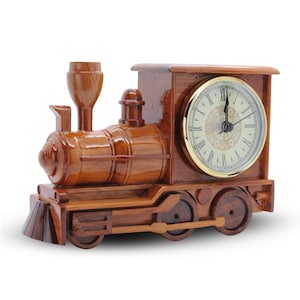 Charming Wooden Train Clock - Unique Home & Office Decor | Stylish Wood Clock for Desk | Perfect Gift for Train Lovers Clock Retirement Gift