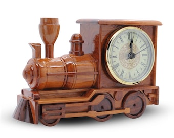 Charming Wooden Train Clock - Unique Home & Office Decor | Stylish Wood Clock for Desk | Perfect Gift for Train Lovers Clock Retirement Gift