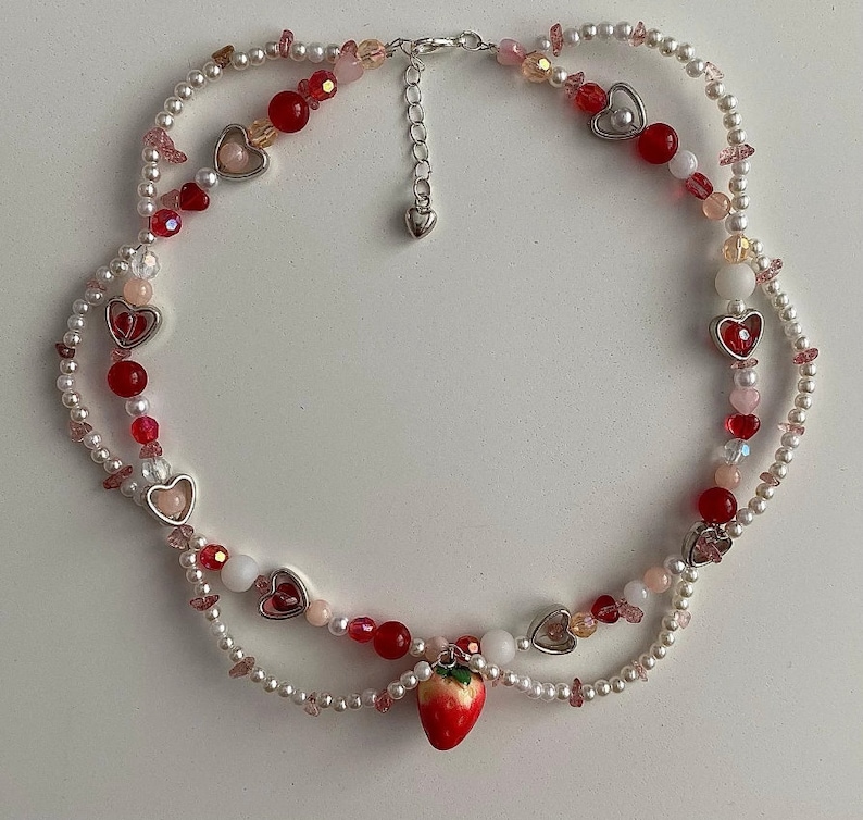 Strawberry Necklace Pearls Beaded Y2K Necklace Choker Etsy
