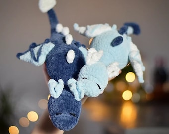 Handmade cuddly toy | crocheted dragon in blue and light blue | dragon couple