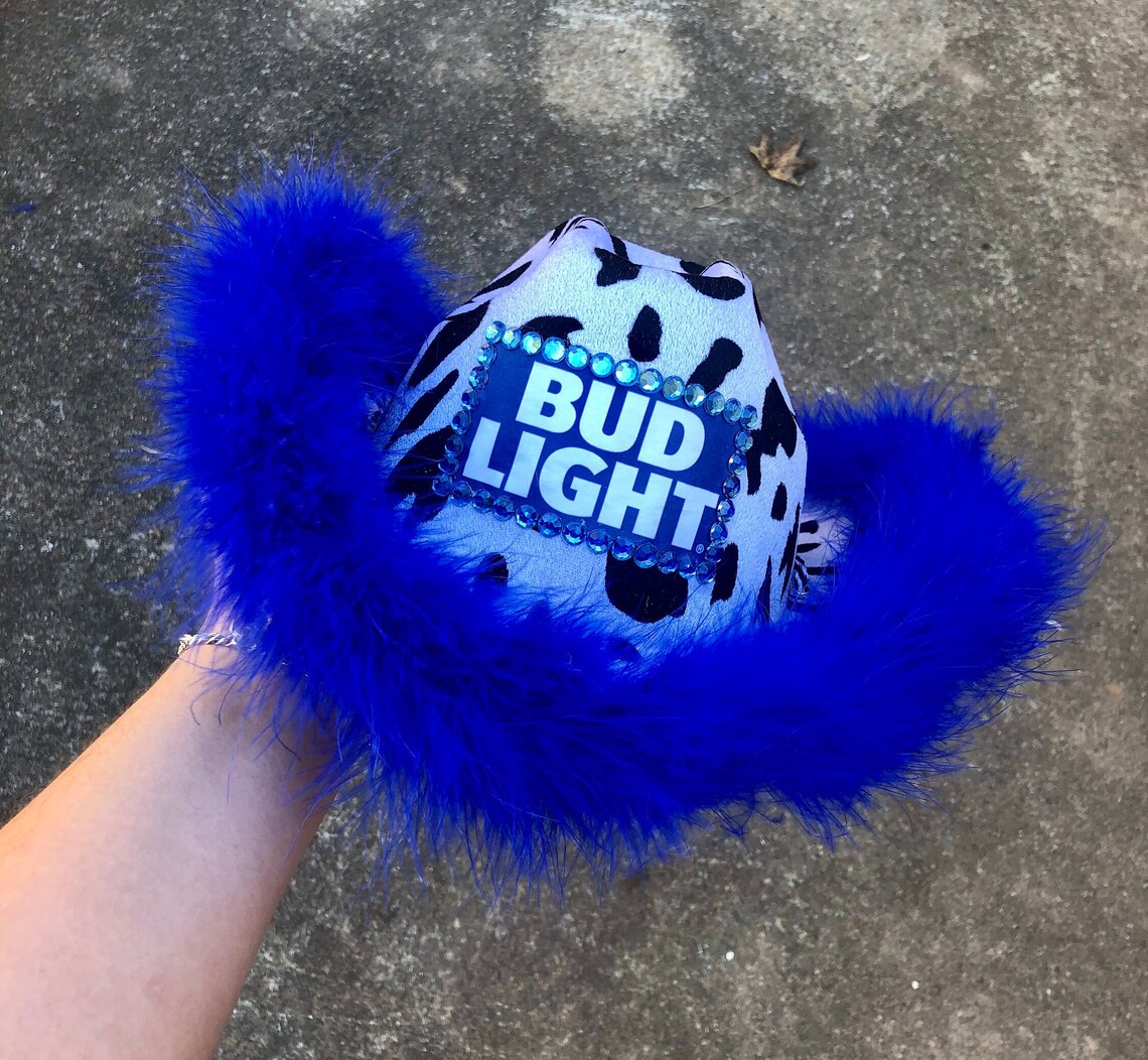 Bud Light Cowboy Hat Alcohol Cowgirl Hat Cow Print Cowgirl Etsy