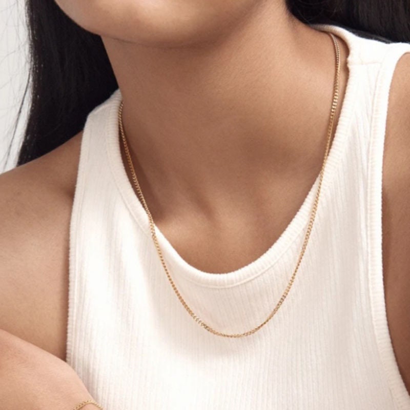 Thin Cuban Chain Necklace Dainty Long 