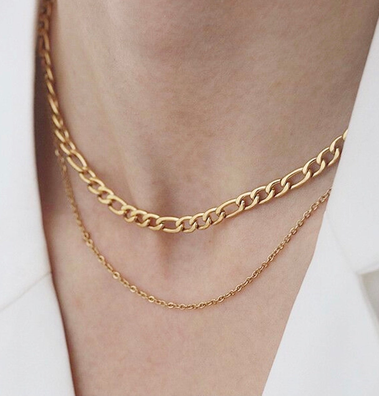 Figaro Double Chain Necklace Cable 