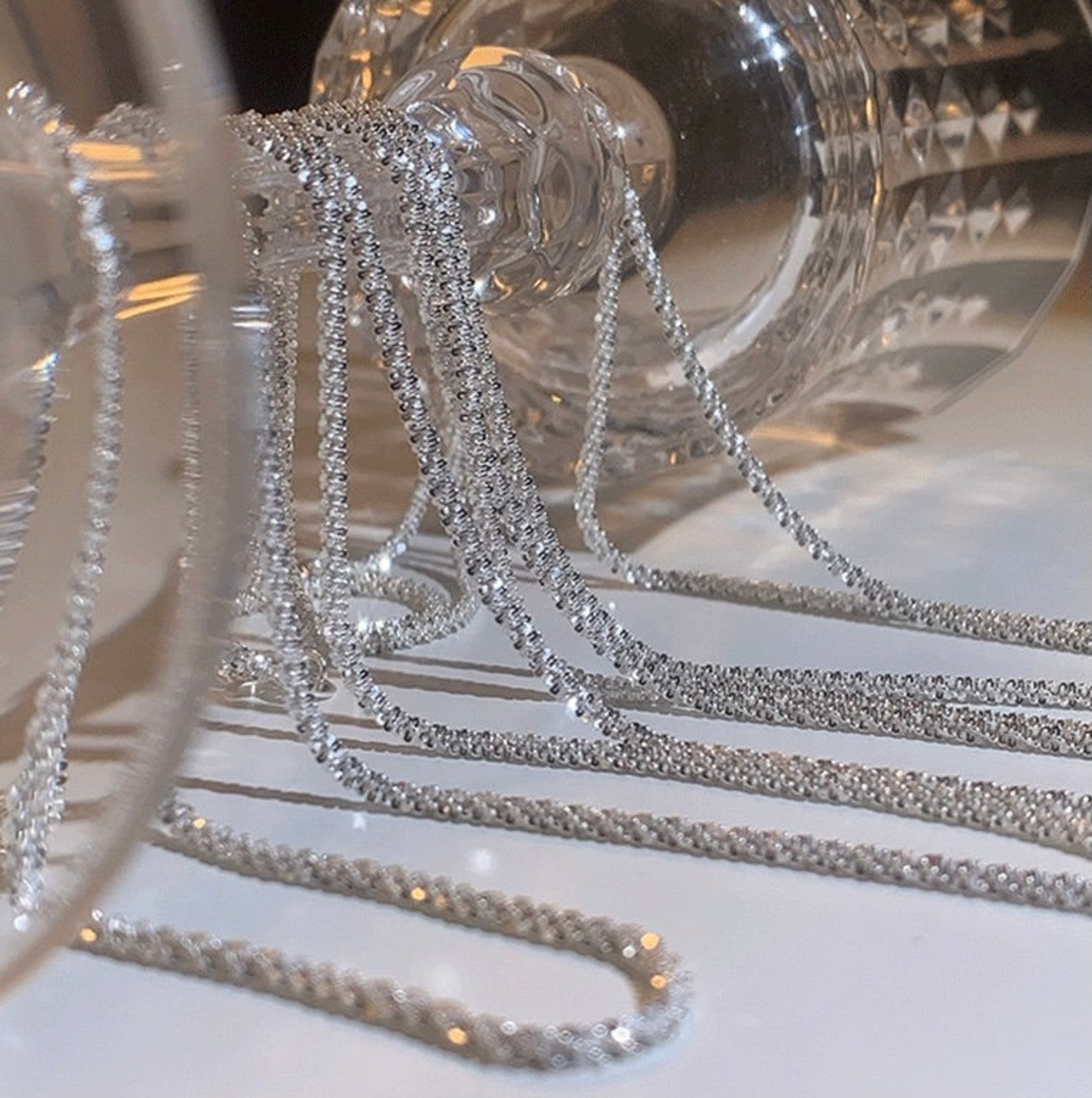 Sparkle Silver Chain Necklace Margarita Twisted Rock Chain Etsy