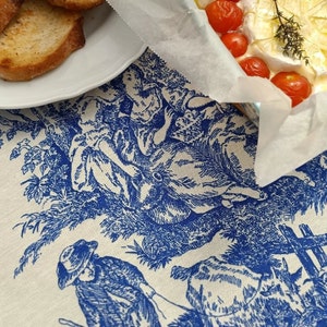 Nappe en coton imperméable avec impression toile de Jouy romantique, tissu facile d'entretien, décoration élégante de style campagnard français pour table à manger