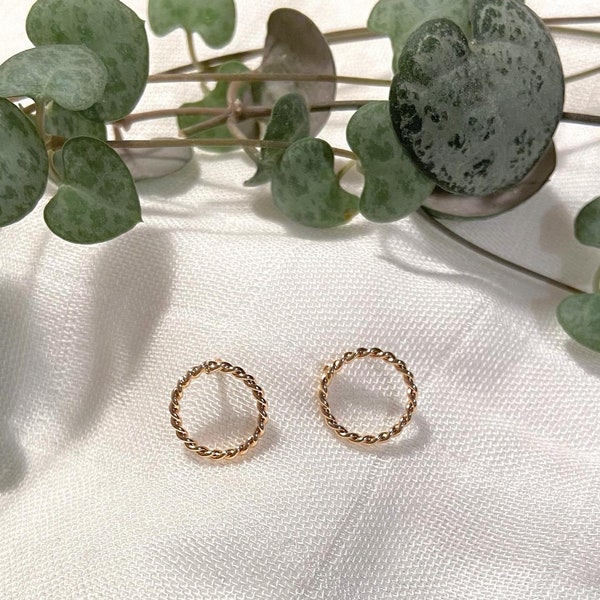 Real gold-plated stud earrings, circles, nickel-free, 18k real gold-plated, twisted, subtle, minimalist