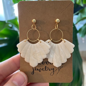 Polymer clay earrings, statement earrings, handmade, fan shape, 18k real gold plated plug, nickel free