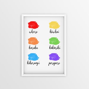 Te Reo Māori colours chart // Education poster, nursery poster, Wall Art, New Zealand, Te Reo Māori, Word Poster, Te Reo Māori print