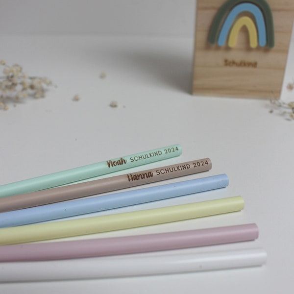 Personalisierter Bleistift in Pastellfarben das Schulkind | Bleistift mit Gravur | Schulkind 2024 | Geschenk Einschulung |Geschenk Schultüte