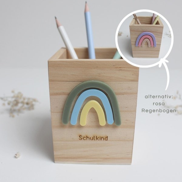 Personalisierter Stiftebecher mit Regenbogen | Stiftehalter für Schulkind 2024 | Geschenk Einschulung | Geschenk für die Schultüte