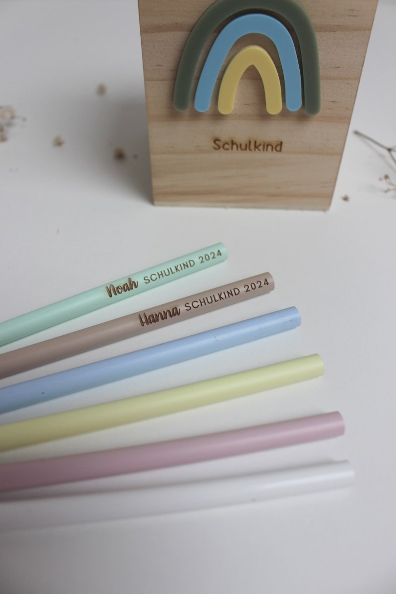 Personalisierter Bleistift in Pastellfarben das Schulkind Bleistift mit Gravur Schulkind 2024 Geschenk Einschulung Geschenk Schultüte Bild 7