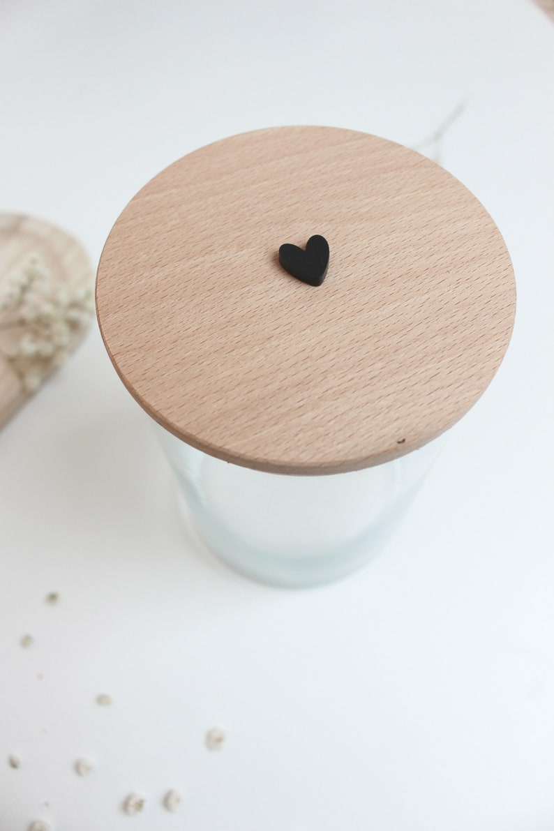 Cookie jar with wooden lid and heart Cookie jar storage jar Mother's Day gift Mother's Day Gift for Easter image 4