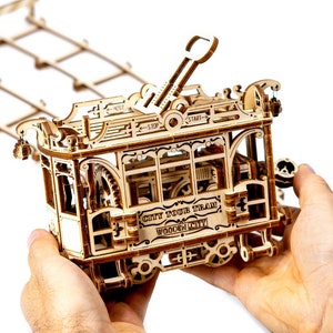 Puzzle 3D &quot;City Tram with Rails&quot; DIY Wooden Model Kits For Adults To Build Railway - Wooden Puzzles Brain Teaser - Toys Men Teens