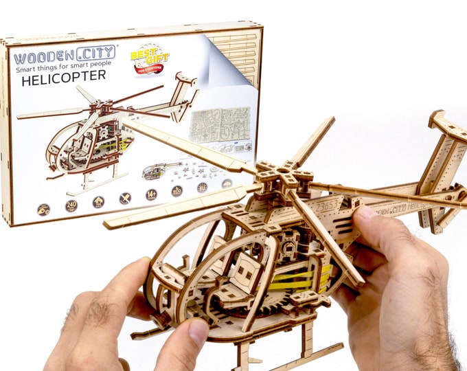 Puzzle 3D "Helicopter" Wooden Model Kits For Adults To Build - Aircraft Clockwork Model Building Kits for Adults & Teens