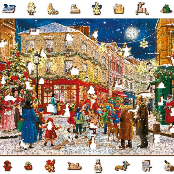 Puzzle Magique en Bois - CHRISTMAS EVENING 1000 +10 pcs - Wooden Jigsaw Puzzles Casse-tête Famille Adultes & Enfants Wooden.City