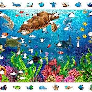 Wooden.City - Diving Paradise 1000 pcs Colorful Sea Wooden Jigsaw Puzzle Kids Adults Fish Ocean Unique Shapes Unusual Animal Pieces