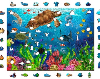 Wooden.City - Diving Paradise 1000 pcs Colorful Sea Wooden Jigsaw Puzzle Kids Adults Fish Ocean Unique Shapes Unusual Animal Pieces