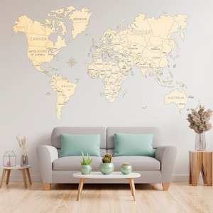 HYPERI 3D Wooden World Map for Wall Decor, Xtra Large Wood Art Wall Decor,  Push Pin Travel Map World, Multicolored World Map Wall Art, Mapa Mundi Para